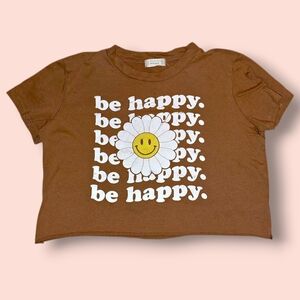 M - Altar'd State Brown Retro "Be Happy" Daisy Cropped Graphic Tee